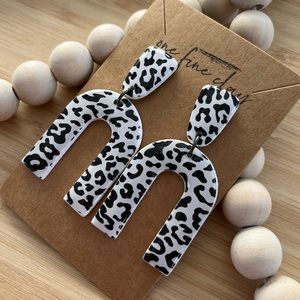 Leopard Print Clay & Resin Dangle Earrings in Black & White